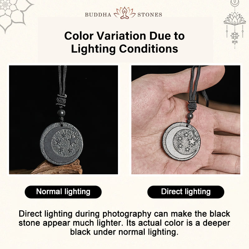 Collier pendentif en Buddha Stones, lune et étoile, design rond, authentique pierre de shungite, protection - image 4