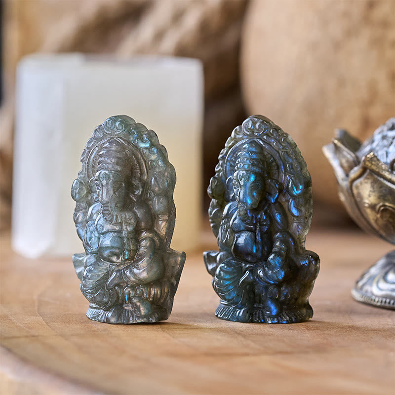 Buddha Stones Figurine de Ganesh Ganpati en labradorite, statue de guérison, décoration intérieure - Ganesh 4,7*2,7*1,3 cm (Une seule décoration) - image 0