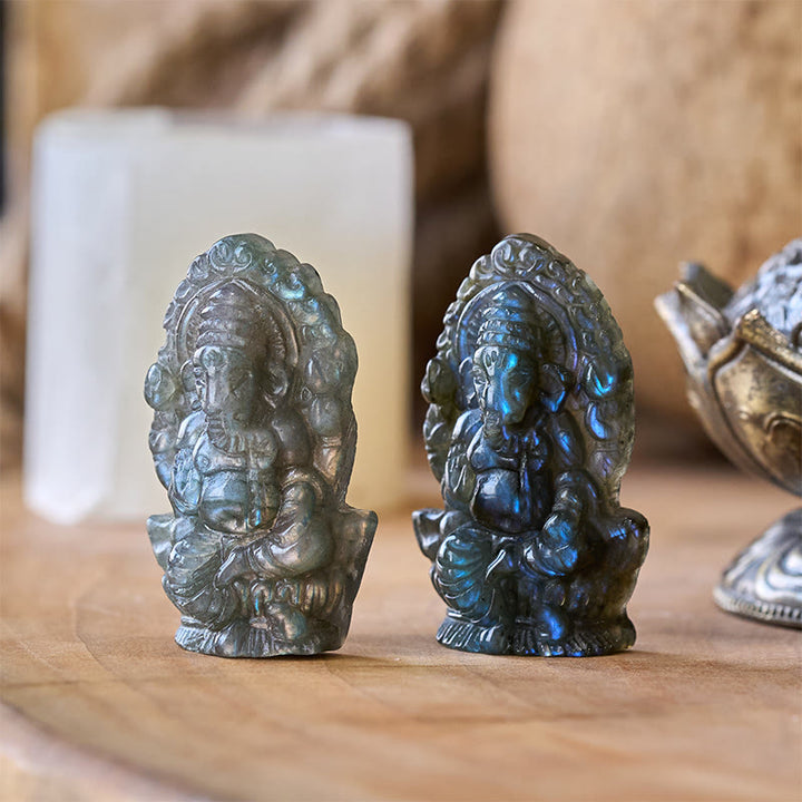 Buddha Stones Figurine de Ganesh Ganpati en labradorite, statue de guérison, décoration intérieure - Ganesh 4,7*2,7*1,3 cm (Une seule décoration) - image 0