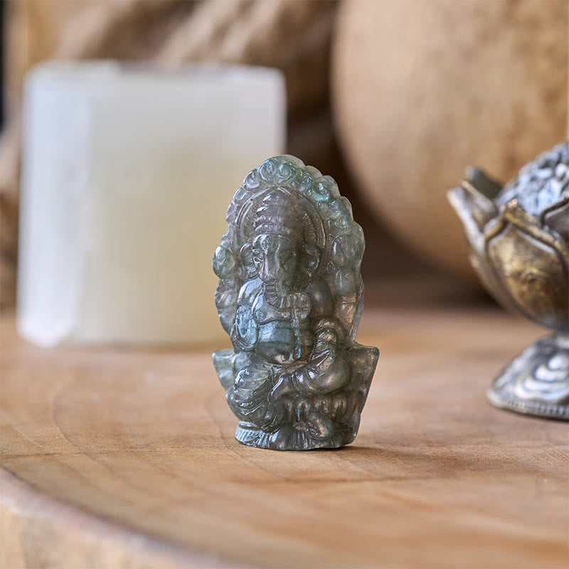 Buddha Stones Figurine de Ganesh Ganpati en labradorite, statue de guérison, décoration intérieure - image 1