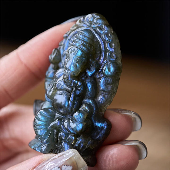 Buddha Stones Figurine de Ganesh Ganpati en labradorite, statue de guérison, décoration intérieure - image 5