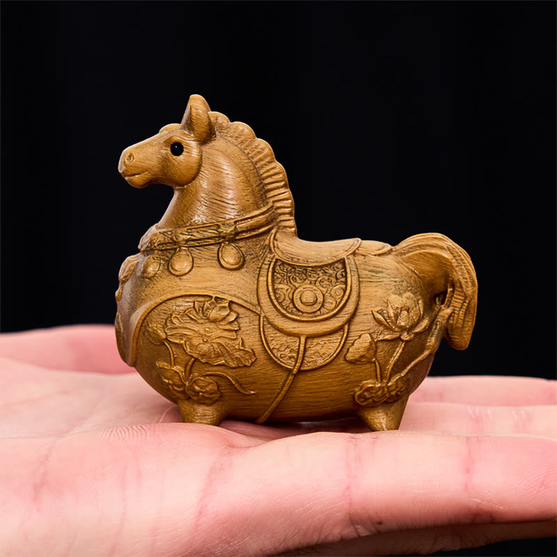 Buddha Stones Mini décoration Année du Cheval Lotus Ébène Bois de Tilleul Bois de Santal Vert 5,5*5*3,2 cm - image 16