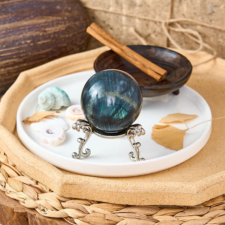 Buddha Stones Figurine ronde en labradorite naturelle, statue de guérison, décoration pour bureau ou maison. - image 2