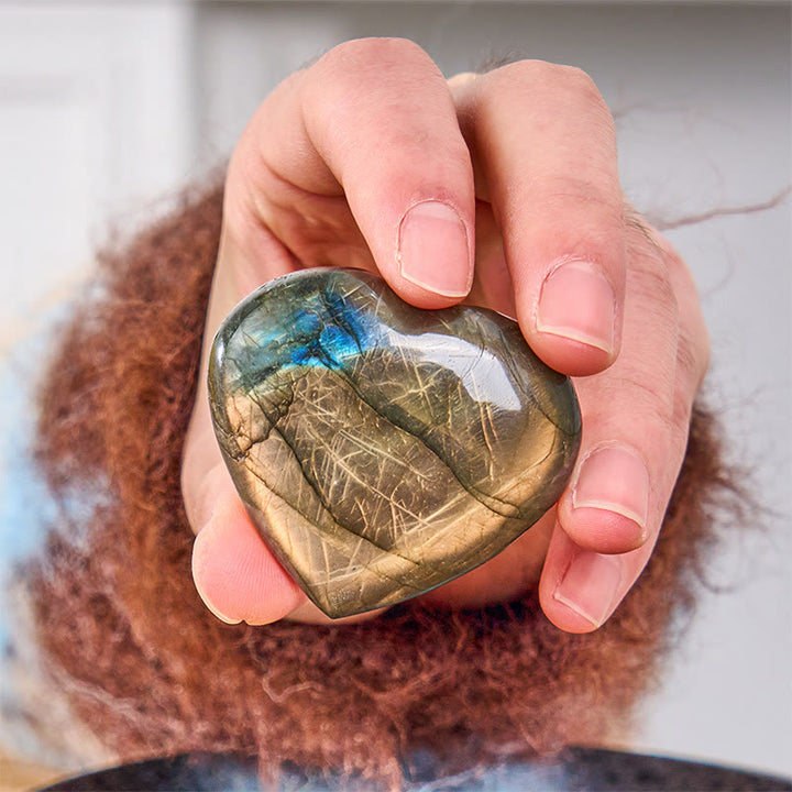 Buddha Stones Figurine décorative en labradorite naturelle en forme de cœur, symbole de guérison - image 1