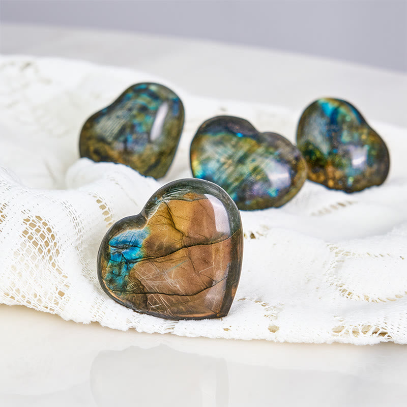 Buddha Stones Figurine décorative en labradorite naturelle en forme de cœur, symbole de guérison - image 3