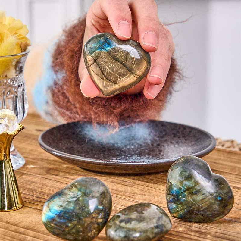 Buddha Stones Figurine décorative en labradorite naturelle en forme de cœur, symbole de guérison - image 6