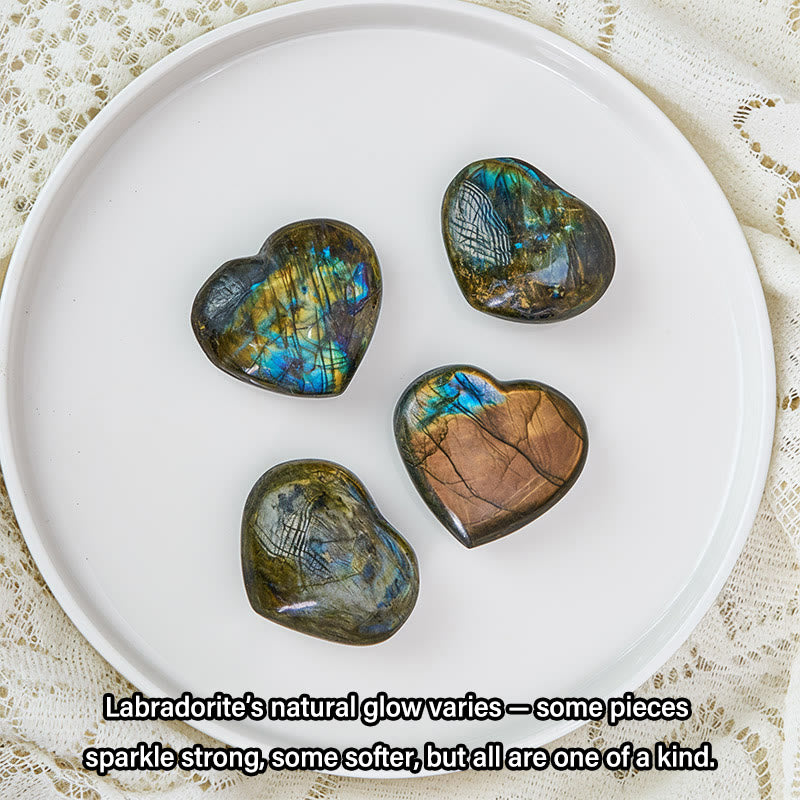 Buddha Stones Figurine décorative en labradorite naturelle en forme de cœur, symbole de guérison - image 4