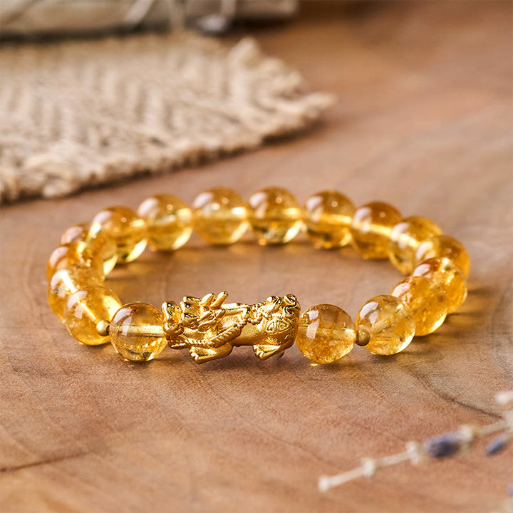 Buddha Stones Bracelet de protection et de prospérité PiXiu en citrine naturelle - Citrine (Tour de poignet 14-16 cm) - image 0