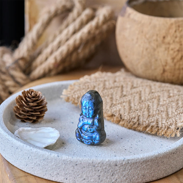 Buddha Stones Statuette de Bouddha en labradorite naturelle, symbole de Bouddha, pour la décoration intérieure - image 5
