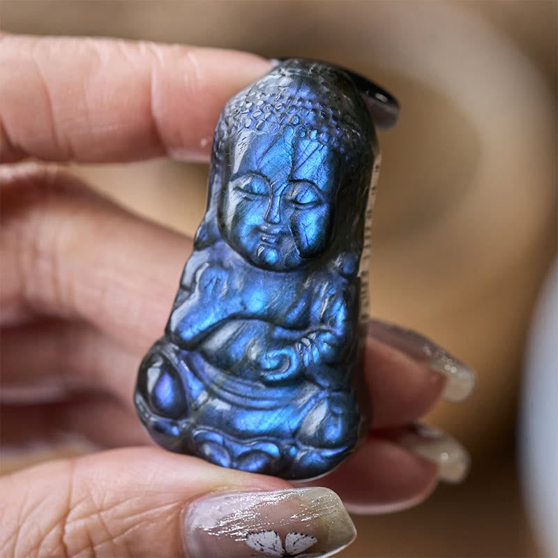 Buddha Stones Statuette de Bouddha en labradorite naturelle, symbole de Bouddha, pour la décoration intérieure - image 4