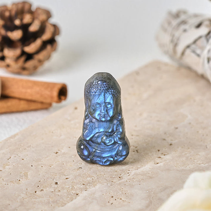 Buddha Stones Statuette de Bouddha en labradorite naturelle, symbole de Bouddha, pour la décoration intérieure - image 1