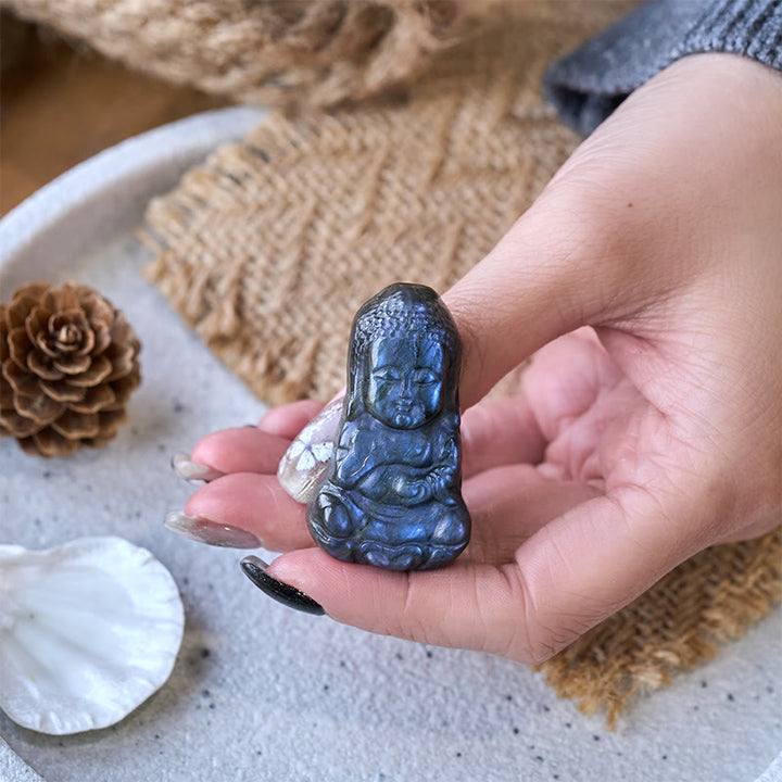 Buddha Stones Statuette de Bouddha en labradorite naturelle, symbole de Bouddha, pour la décoration intérieure - image 3