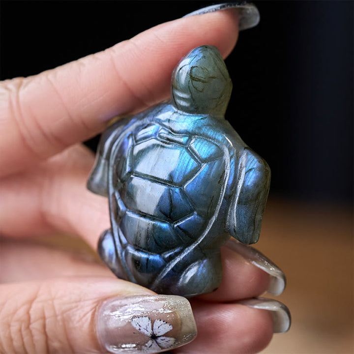 Buddha Stones Figurine de tortue en labradorite naturelle, symbole de sagesse et de protection, décoration intérieure - Tortue - 4,7 x 3,65 x 1,3 cm - image 0