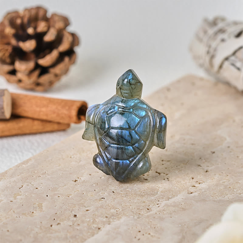 Buddha Stones Figurine de tortue en labradorite naturelle, symbole de sagesse et de protection, décoration intérieure - image 1