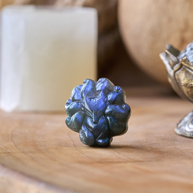 Buddha Stones Figurine de renard à neuf queues sculptée en labradorite, statue de sagesse et de guérison, décoration - image 1