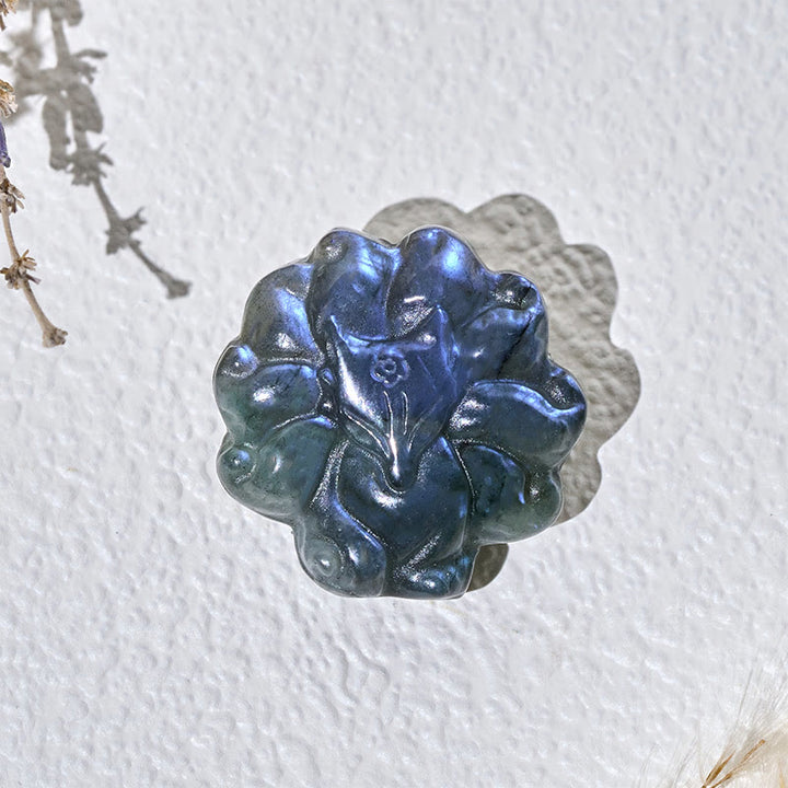 Buddha Stones Figurine de renard à neuf queues sculptée en labradorite, statue de sagesse et de guérison, décoration - image 2