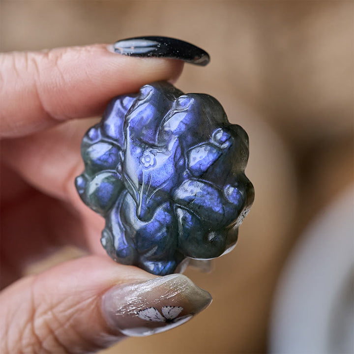 Buddha Stones Figurine de renard à neuf queues sculptée en labradorite, statue de sagesse et de guérison, décoration - Renard à neuf queues 4,5*1,3 cm - image 0