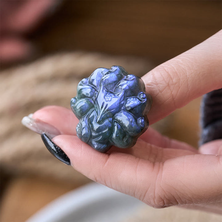 Buddha Stones Figurine de renard à neuf queues sculptée en labradorite, statue de sagesse et de guérison, décoration - image 3