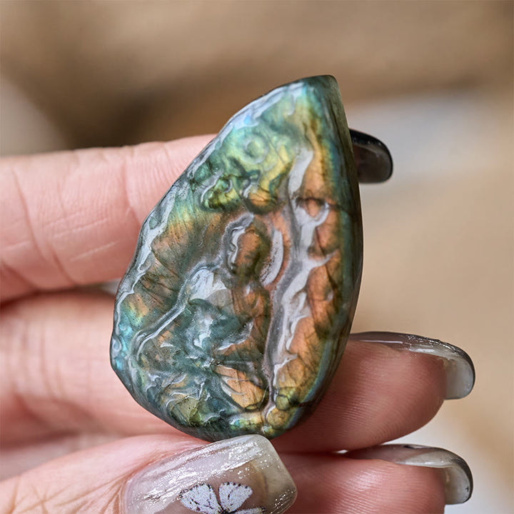 Buddha Stones Statuette de Bouddha en labradorite naturelle gravée, en forme de larme, pour la décoration intérieure. - Bouddha jaune 3,5 x 3,5 x 0,8 cm - image 0