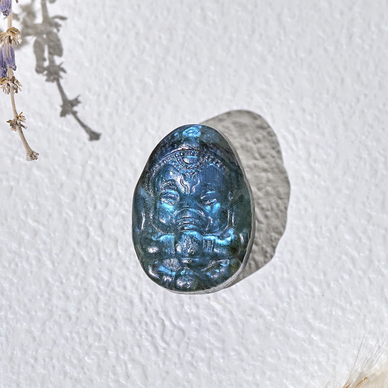Buddha Stones Figurine d'éléphant Ganesh en labradorite naturelle, statue de protection et de guérison, décoration intérieure - image 1