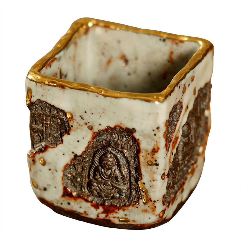 Buddha Stones Tasse à thé en céramique Shino de Dunhuang, peinte à la main, motif Bouddha et tasse à thé Kung Fu - image 8