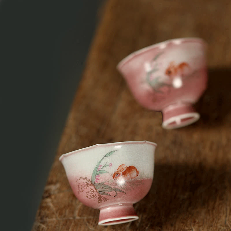 Buddha Stones Tasse à thé en céramique peinte à la main, motif lapin, orchidée, bégonia, style Kung Fu, 75 ml - image 5