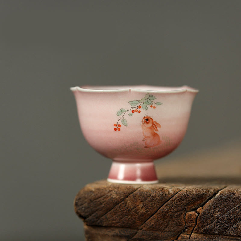 Buddha Stones Tasse à thé en céramique peinte à la main, motif lapin, orchidée, bégonia, style Kung Fu, 75 ml - Fleur Lapin Bondissant 7,3 cm x 5,5 cm x 75 ml - image 1