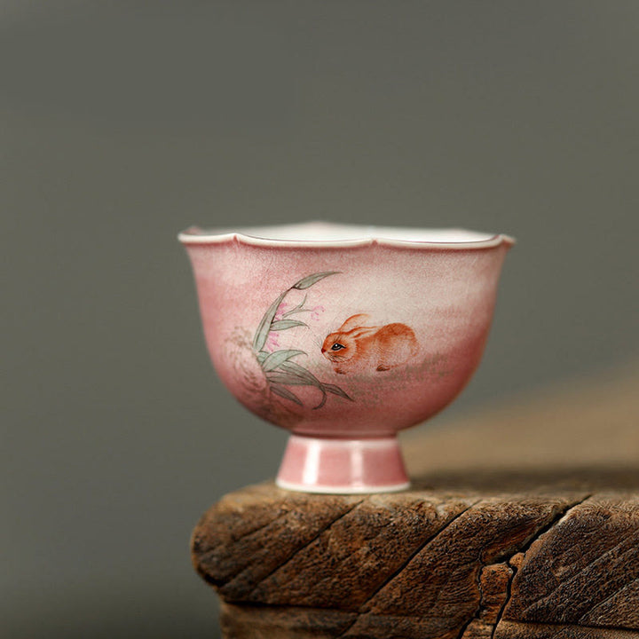 Buddha Stones Tasse à thé en céramique peinte à la main, motif lapin, orchidée, bégonia, style Kung Fu, 75 ml - Orchidée Lapin 7,3 cm x 5,5 cm x 75 ml - image 0