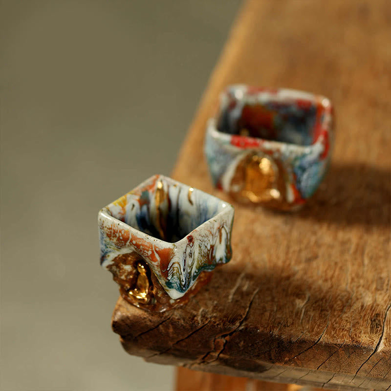 Buddha Stones Tasse à thé en céramique Shino peinte à la main représentant un Bouddha méditant de Dunhuang - Ensemble de 2 pièces - image 14