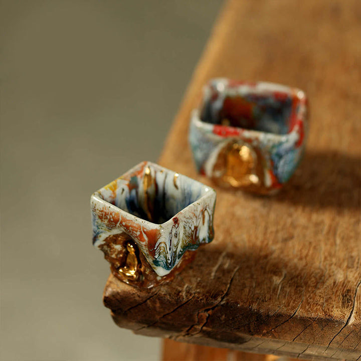 Buddha Stones Tasse à thé en céramique Shino peinte à la main représentant un Bouddha méditant de Dunhuang - Ensemble de 2 pièces - image 14