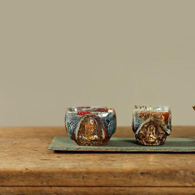Buddha Stones Tasse à thé en céramique Shino peinte à la main représentant un Bouddha méditant de Dunhuang - image 15