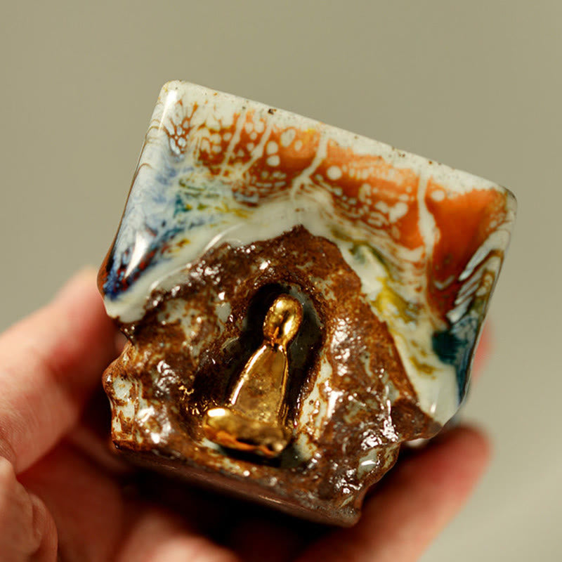 Buddha Stones Tasse à thé en céramique Shino peinte à la main représentant un Bouddha méditant de Dunhuang - image 1