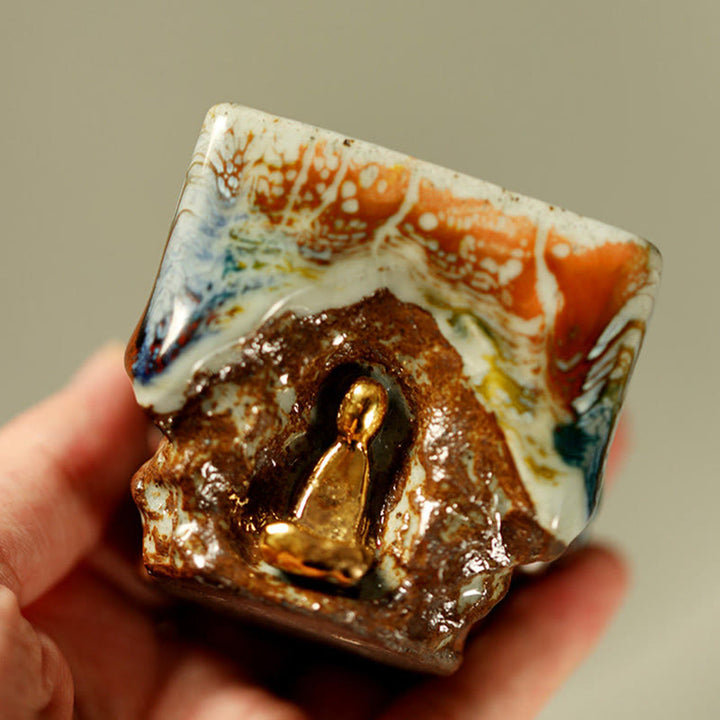 Buddha Stones Tasse à thé en céramique Shino peinte à la main représentant un Bouddha méditant de Dunhuang - image 1