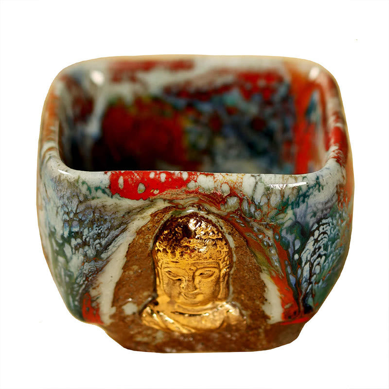 Buddha Stones Tasse à thé en céramique Shino peinte à la main représentant un Bouddha méditant de Dunhuang - image 13
