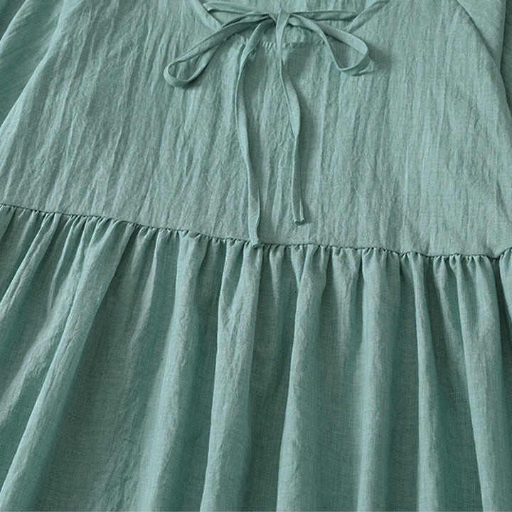 Buddha Stones Robe midi femme à manches trois-quarts, col rond et lacets, couleur unie printanière - image 18