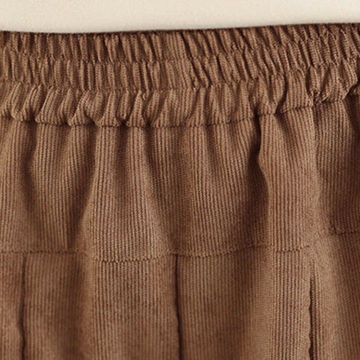 Buddha Stones Pantalon large en velours côtelé marron uni pour femme, avec poches, collection printemps - image 9
