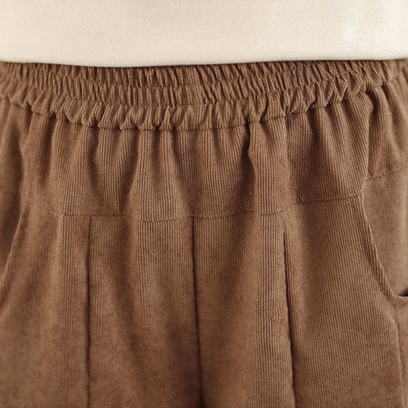 Buddha Stones Pantalon large en velours côtelé marron uni pour femme, avec poches, collection printemps - image 7
