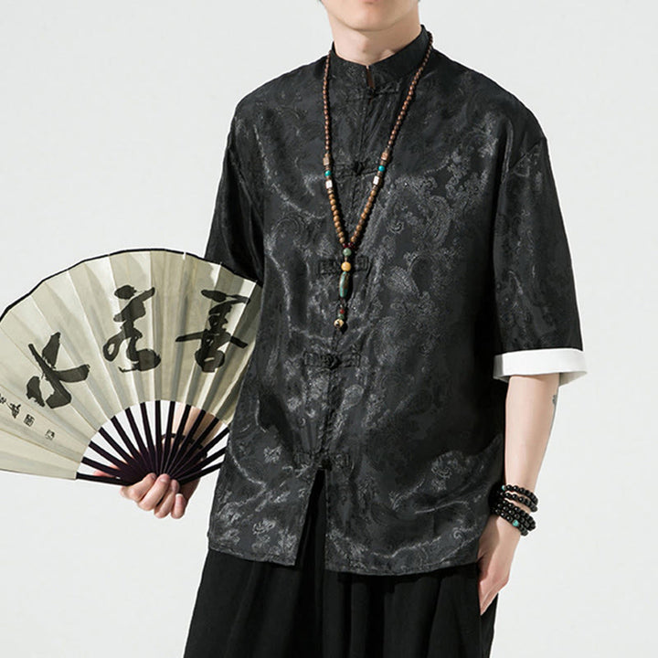 Buddha Stones Chemises à manches courtes pour hommes à motif de fleurs de cajou d'été et boutons brandebourg - image 11