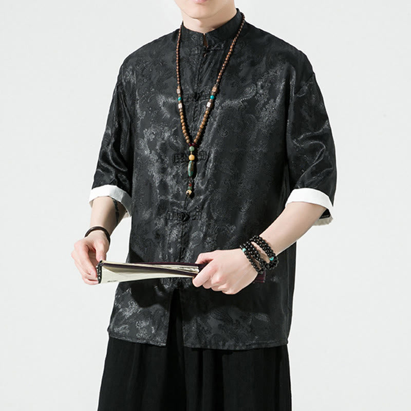 Buddha Stones Chemises à manches courtes pour hommes à motif de fleurs de cajou d'été et boutons brandebourg - image 18