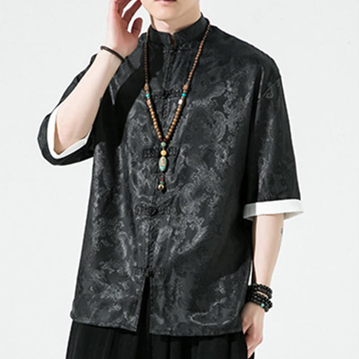 Buddha Stones Chemises à manches courtes pour hommes à motif de fleurs de cajou d'été et boutons brandebourg - image 17