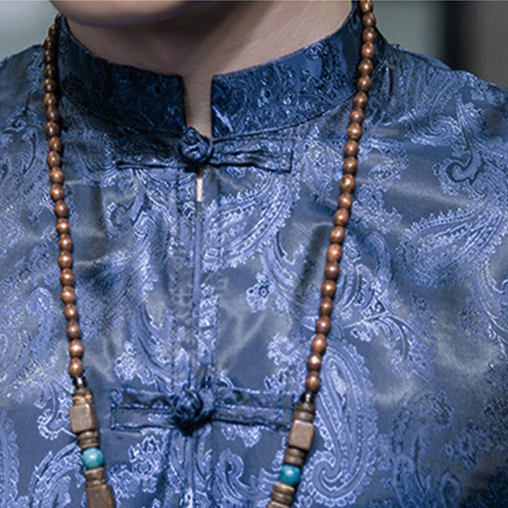 Buddha Stones Chemises à manches courtes pour hommes à motif de fleurs de cajou d'été et boutons brandebourg - image 36