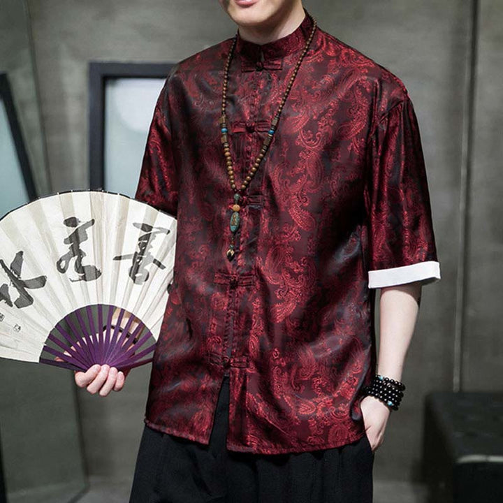 Buddha Stones Chemises à manches courtes pour hommes à motif de fleurs de cajou d'été et boutons brandebourg - image 20