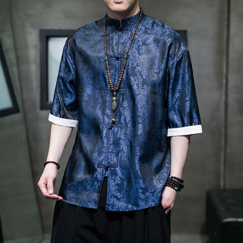 Buddha Stones Chemises à manches courtes pour hommes à motif de fleurs de cajou d'été et boutons brandebourg - image 30