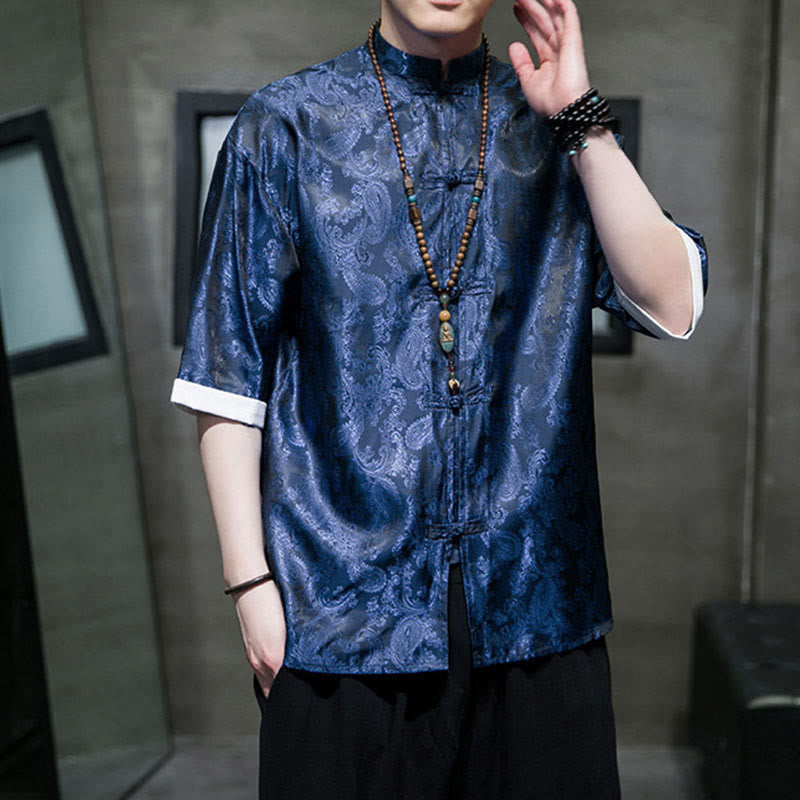 Buddha Stones Chemises à manches courtes pour hommes à motif de fleurs de cajou d'été et boutons brandebourg - image 29