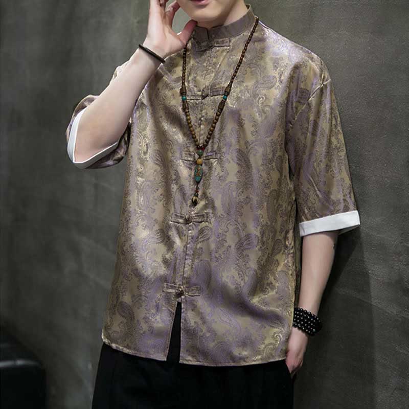 Buddha Stones Chemises à manches courtes pour hommes à motif de fleurs de cajou d'été et boutons brandebourg - image 40