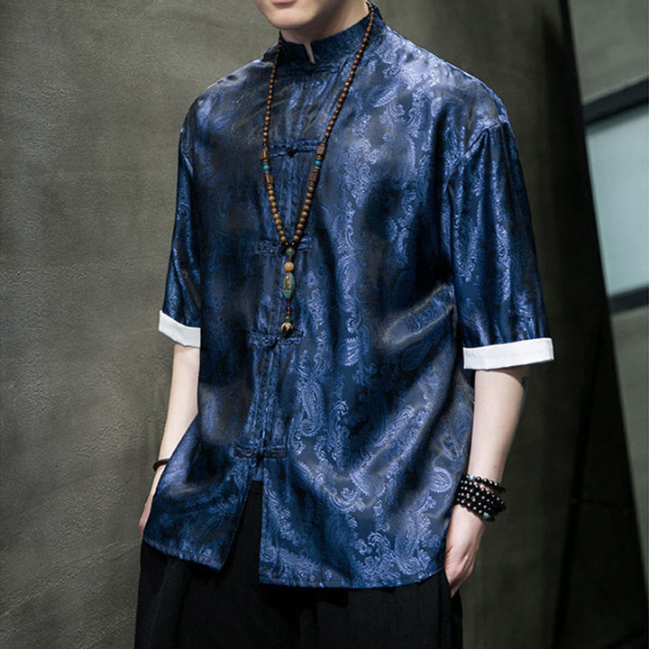 Buddha Stones Chemises à manches courtes pour hommes à motif de fleurs de cajou d'été et boutons brandebourg - image 33