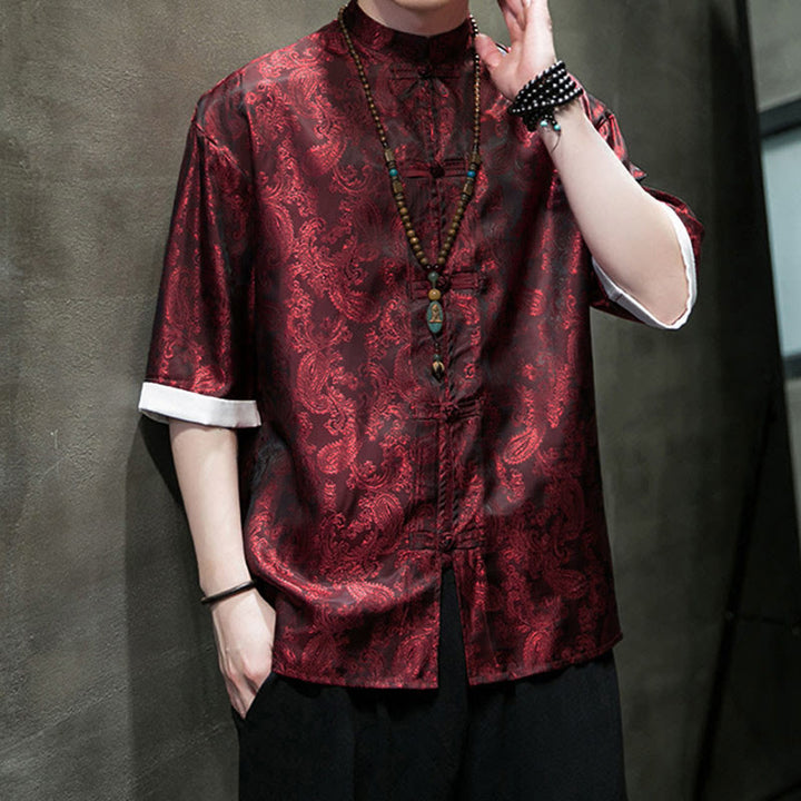 Buddha Stones Chemises à manches courtes pour hommes à motif de fleurs de cajou d'été et boutons brandebourg - image 22