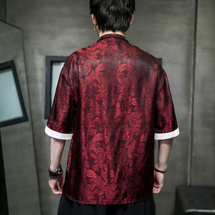 Buddha Stones Chemises à manches courtes pour hommes à motif de fleurs de cajou d'été et boutons brandebourg - image 23