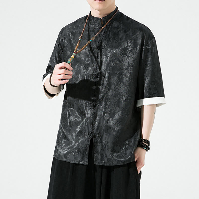 Buddha Stones Chemises à manches courtes pour hommes à motif de fleurs de cajou d'été et boutons brandebourg - image 16