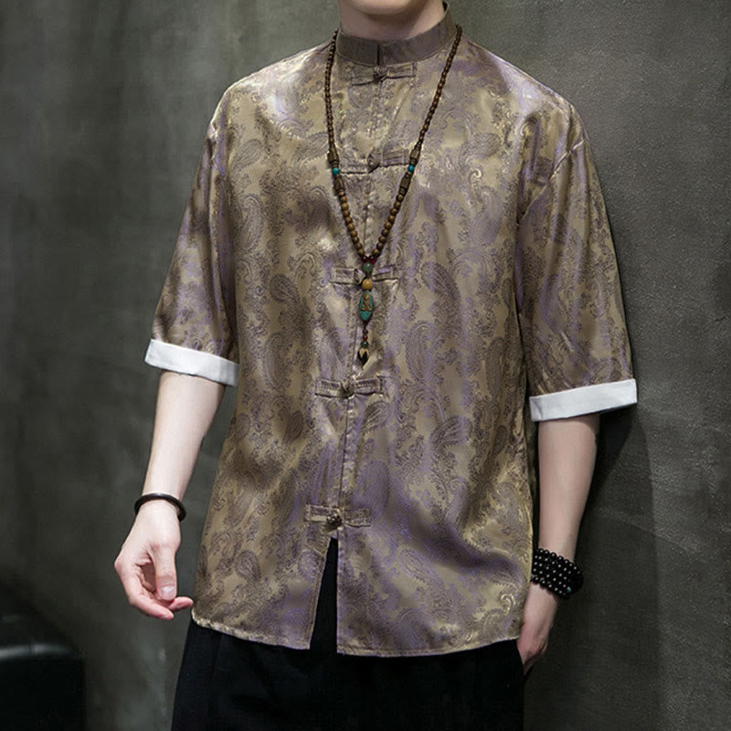 Buddha Stones Chemises à manches courtes pour hommes à motif de fleurs de cajou d'été et boutons brandebourg - image 47